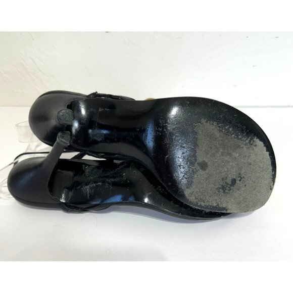 Chanel Sz 36 Black Leather Slingback Heels With Gold Chain Rhinestone Detail - Picture 12 of 14